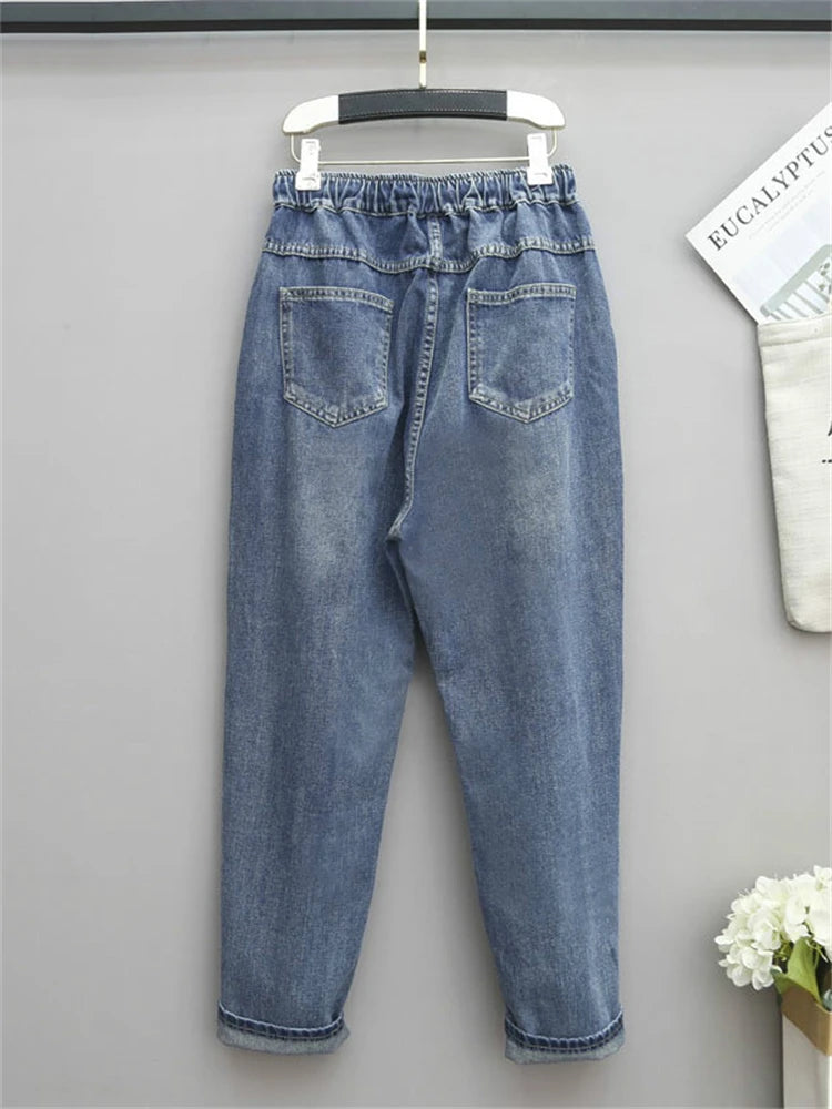 Cat Embroidery Baggy Jeans