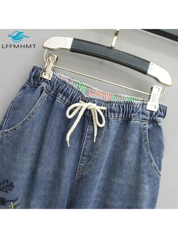 Cat Embroidery Baggy Jeans