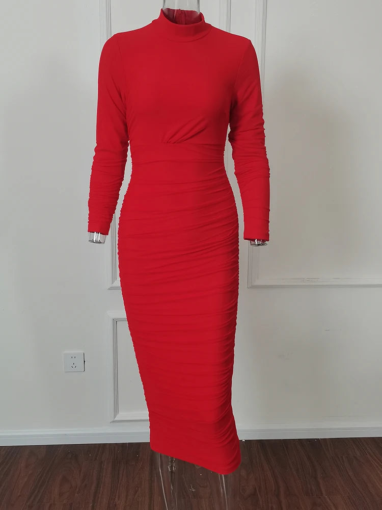 Y2K Solid Color Bodycon Long Dress
